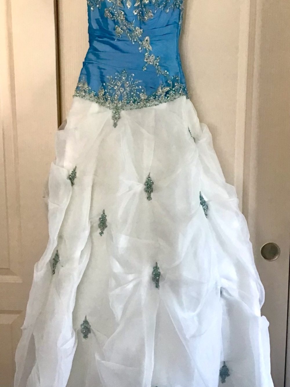 Allure Bridals Blue and White Strapless Dress